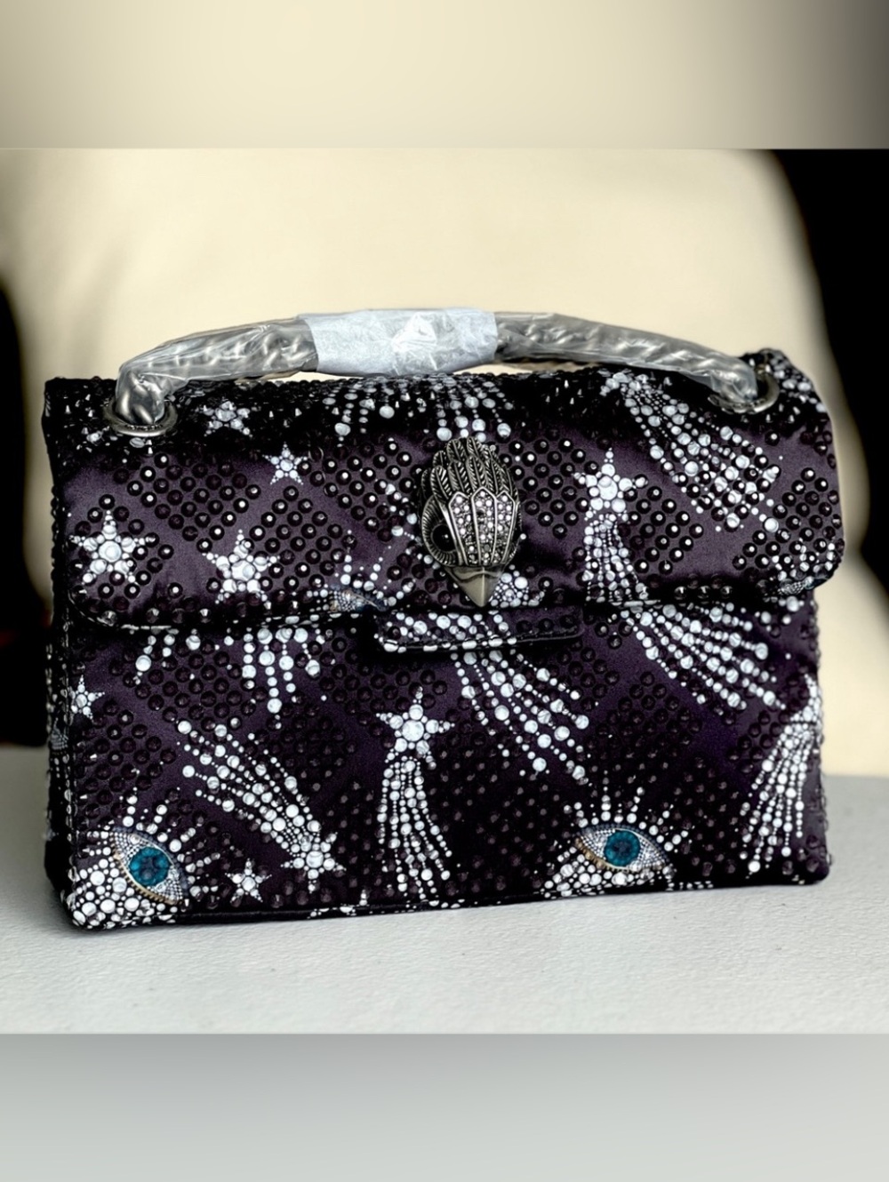 Mini  Shooting star evil eye SATIN CRYSTALS Crossbody bag